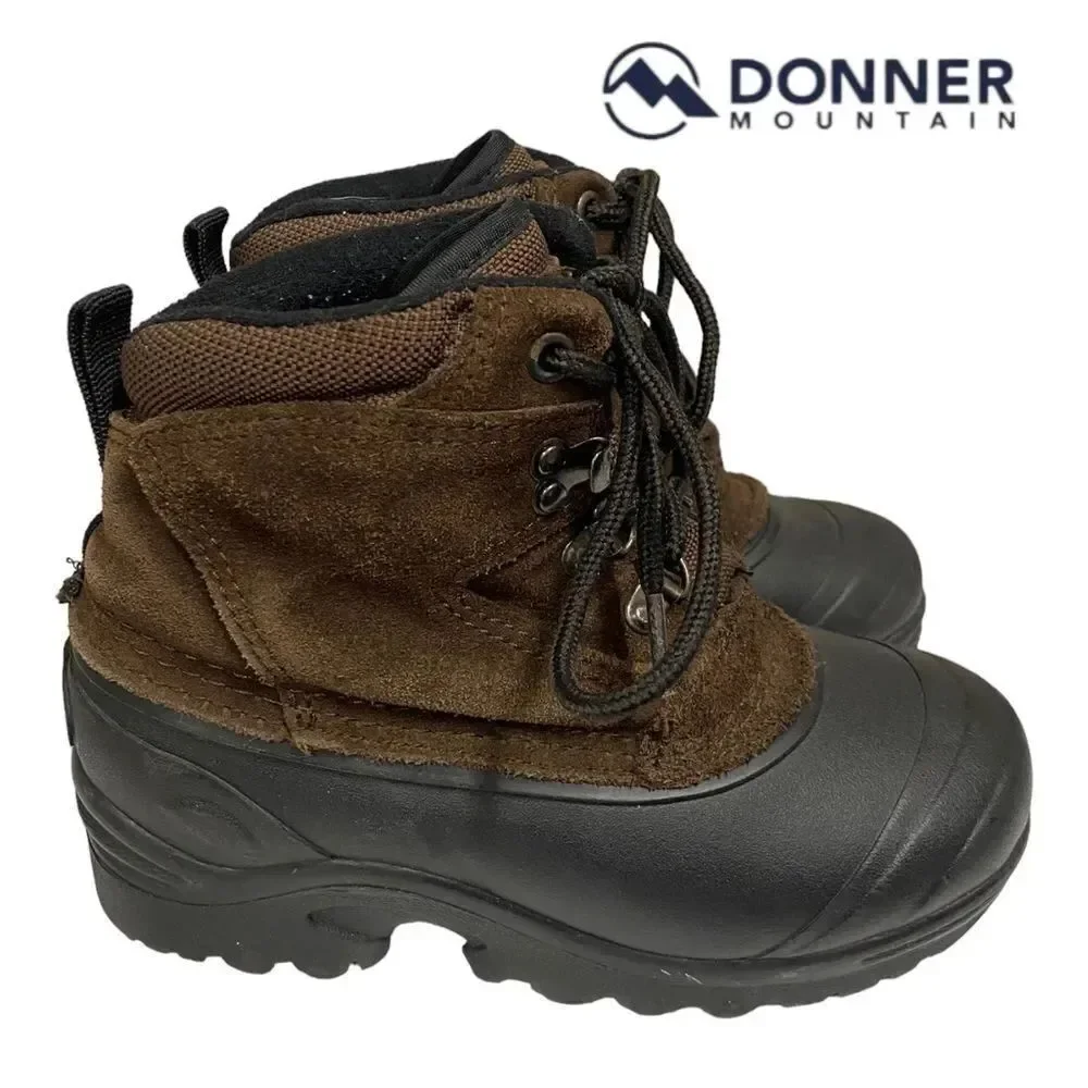 DONNER MOUNTAIN Boy's Thermolite Black Brown Suede Leather Boots 2